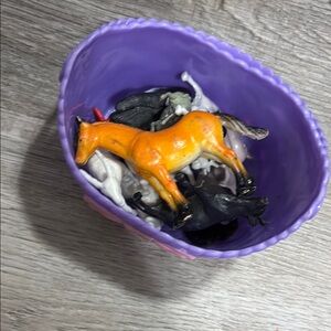 Purple Bowl with Toy Animals